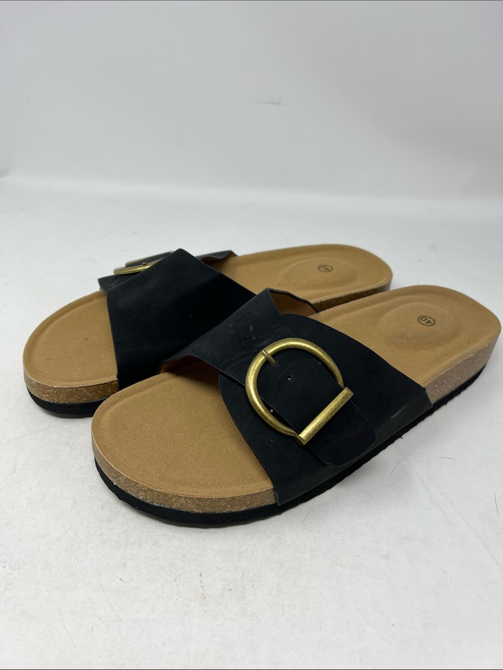 Unbranded Slip on Slides Shoe Cushion Sole Black Strap Brass Buckle Eu 40 US 9
